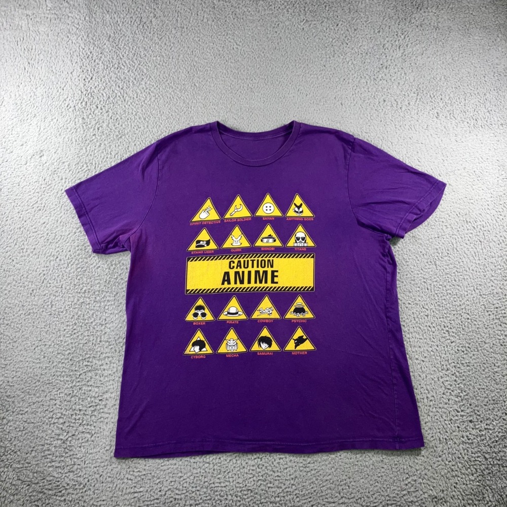 Caution Anime Graphic T-Shirt Mens XXL Purple S/S Warning Sign J Pop Otaku Geek